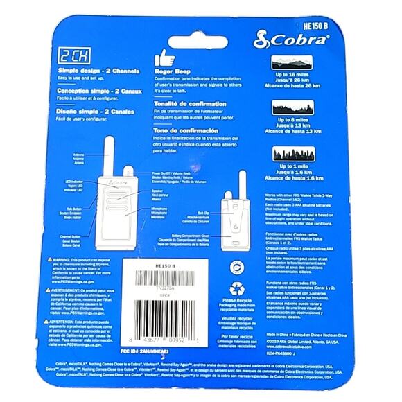 Cobra Hero Series Police/Swat Blue Camo Walkie Talkies Up to 16 Mile Range (NIB) - Picture 2 of 10